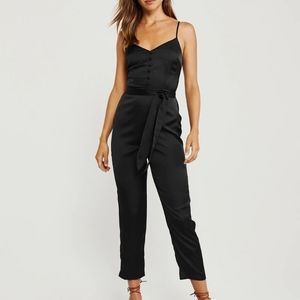 Abercrombie Button Front Tie Waist Satin Jumpsuit